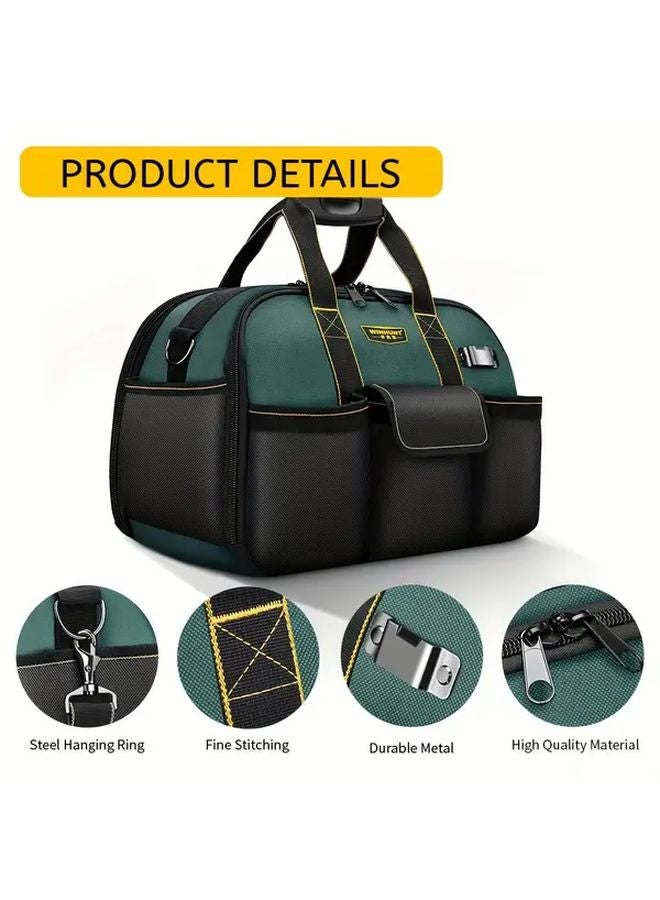 Heavy Duty Canvas Tool Bag Large Capacity 22 Pocket Double Zipper Storage Pouch - Image 2